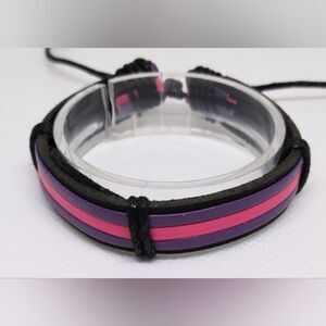 Men's bracelet leather layered black‎ new e93